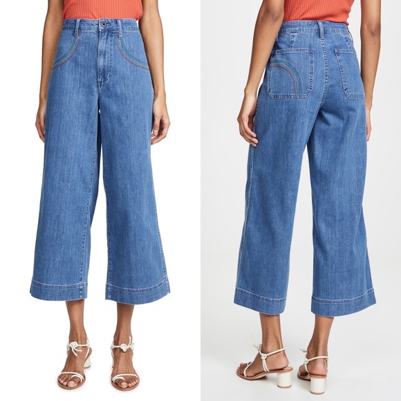 Madewell Denim - Madewell Emmett Rainbow Stitch Wide Leg Crops